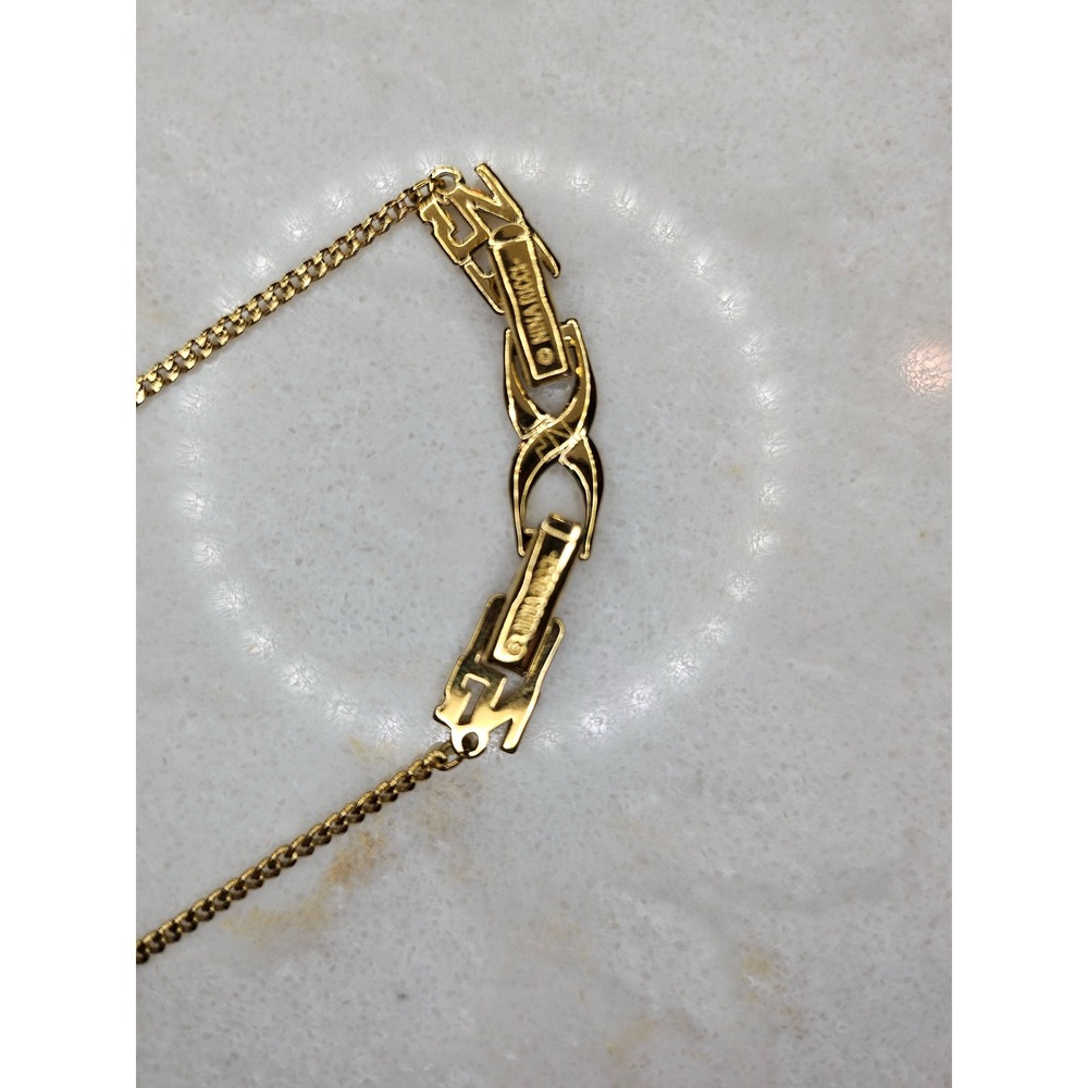 Nina Ricci Gold Pendant Necklace Rhinestone Logo Designer Jewelry - Picture 6 of 6